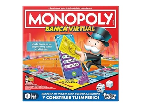 Jogo de tabuleiro bancário virtual Monopoly, edição em espanhol G1424 Hasbrop24pn