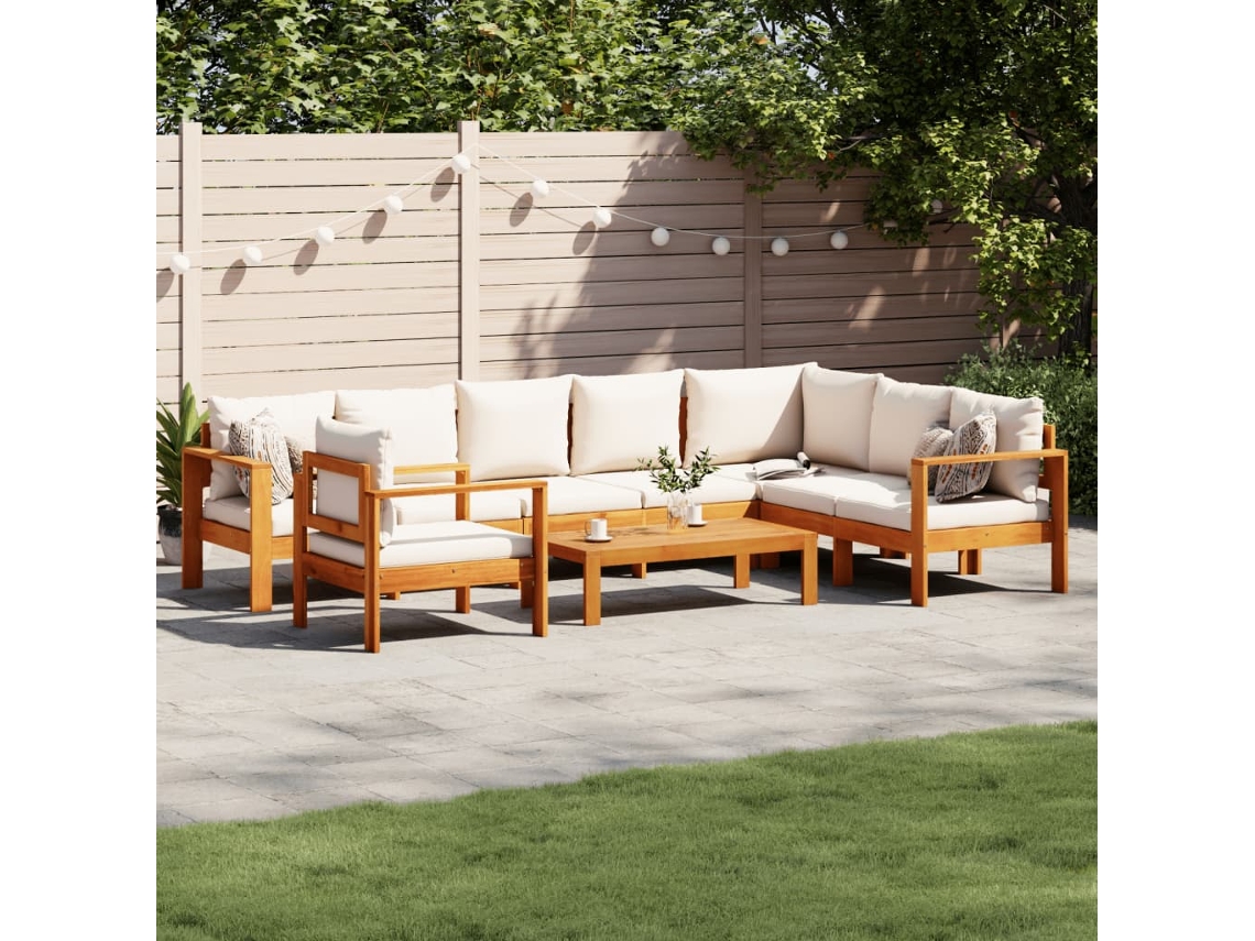 Vidaxl 6 Pcs Conjunto De Sofás De Jardim Com Almofadões Acácia Maciça