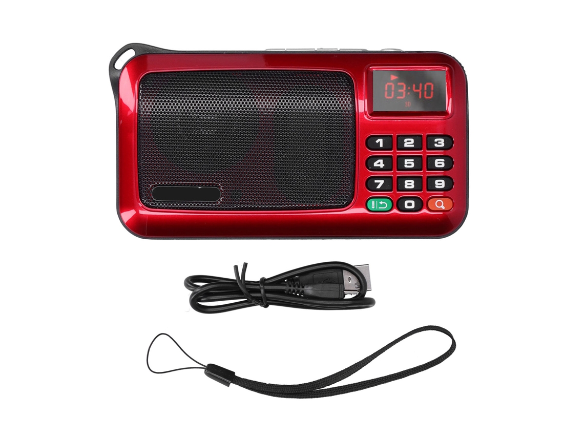 Rádio Portátil Com Alto-falante, Reprodutor Mp3, Tela Led E Lanterna Mini Pocket Vermelho