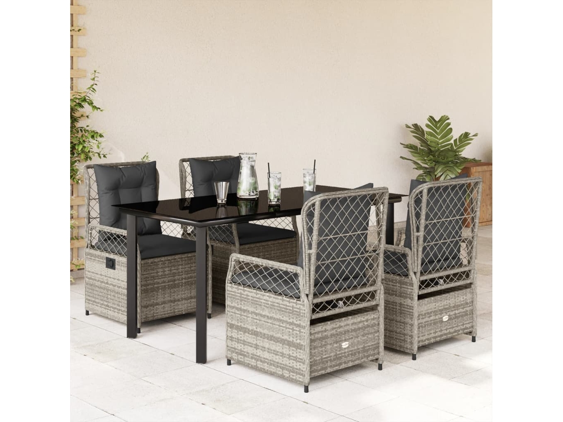 Vidaxl 5 Pcs Conjunto De Jantar P/ Jardim C/ Almofadões Vime Pe Cinza