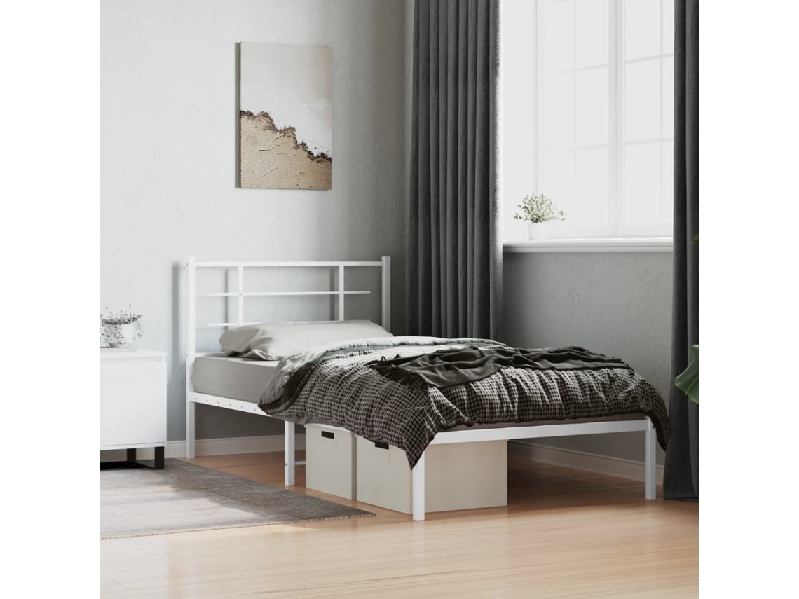 Estrutura De Cama Em Metal Com Cabeceira 107x203 Cm Branco