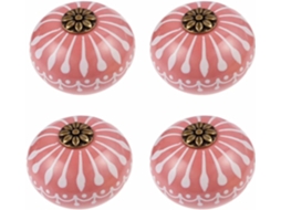 Conjunto De 4 Puxadores Vermelhos Cerâmica Para Armários, Gavetas, Portas E Cômodas Diâmetro 40mm, Altura 32mm, Com