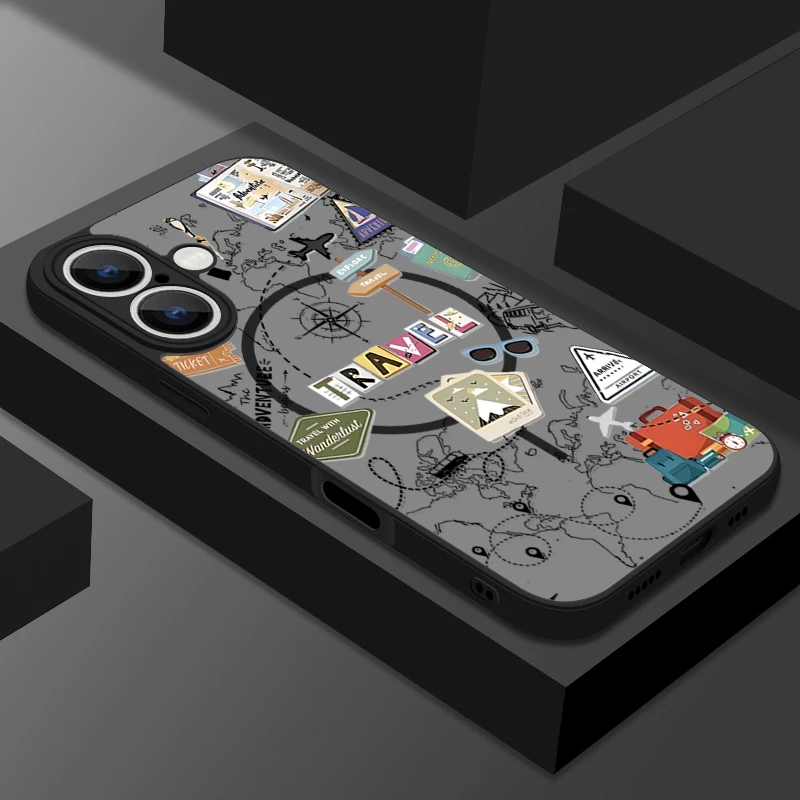 (a807) Capa Magnética Para Iphone 15 Pro Max Com Estampa De Avião E Pontos Turísticos