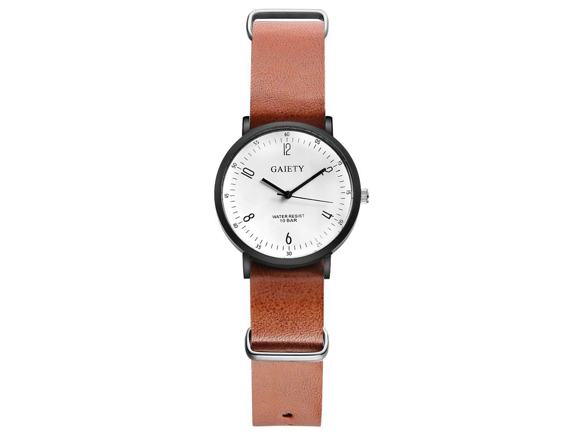 Relógio masculino Gaiety com movimento analógico de quartzo e pulseira clássica e luxuosa em PU (marrom)