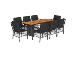 Conjunto de 9 Jantar para Jardim com Almofadões Vime Pe Preto MAISON EXCLUSIVE