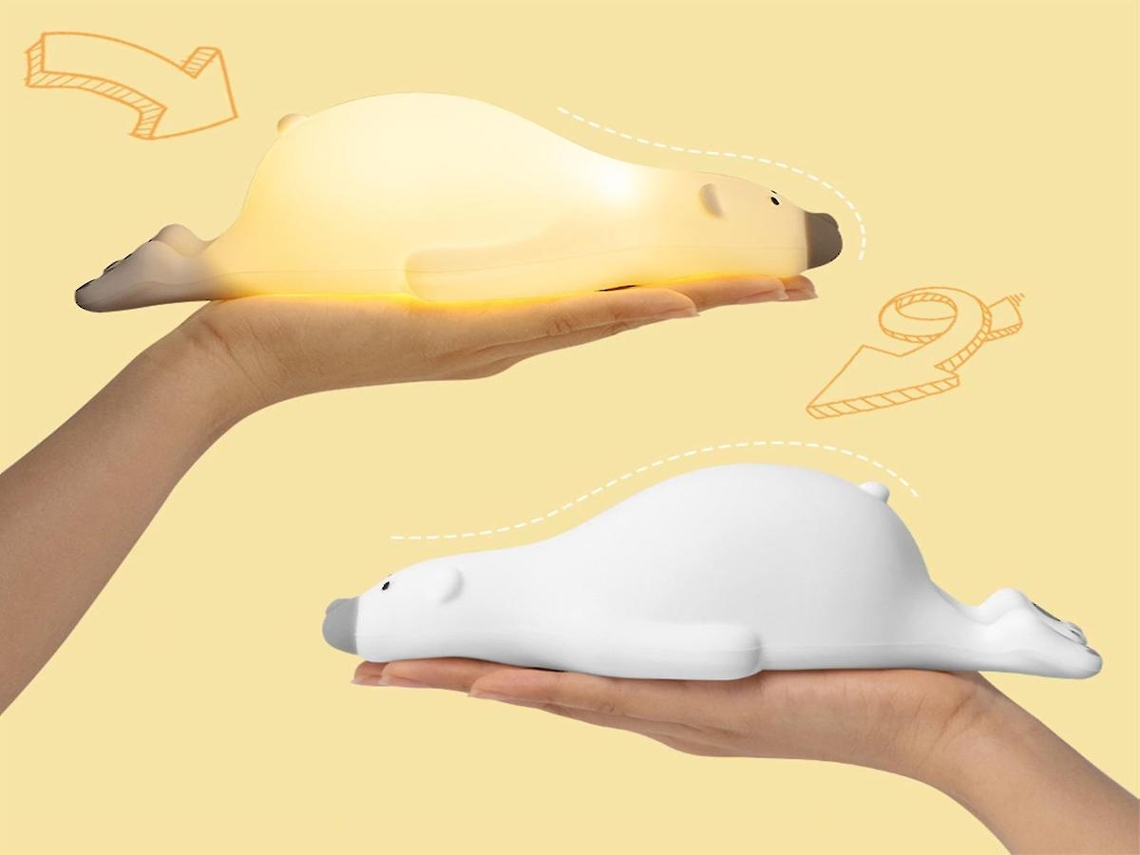 Abajur infantil Lurelia em formato de urso, feito de silicone livre de BPA, recarregável via USB, com sensor de toque e regulador de brilho para bebês e crianças.
