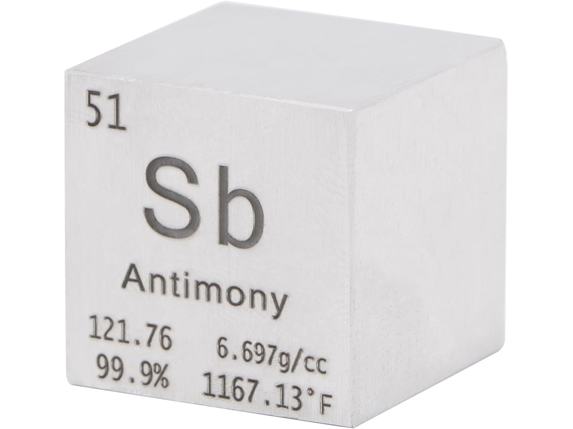 Cubo De Antimônio 25,4 Mm Feito Metal Puro Alta Densidade Para Elementos Coleções Laboratório