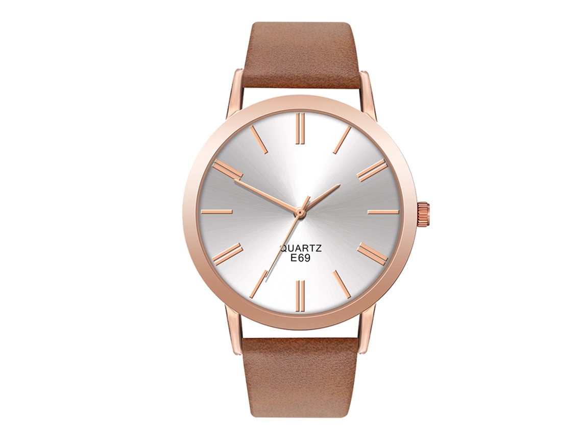 Relógio Casual Unisex de Quartzo Pulseira Pu Moda Elegante Presente Branco+marrom