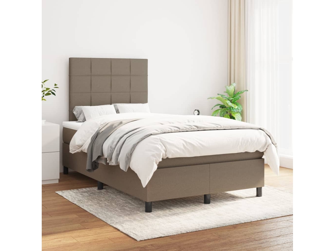 Vidaxl Cama Com Molas/colchão 120x200 Cm Tecido Castanho-acinzentado