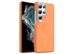 Capa Para Samsung Galaxy S22 Ultra 5g Fina Circular Magsafe À Prova De Choque Dourada Em Policarbonato Laranja