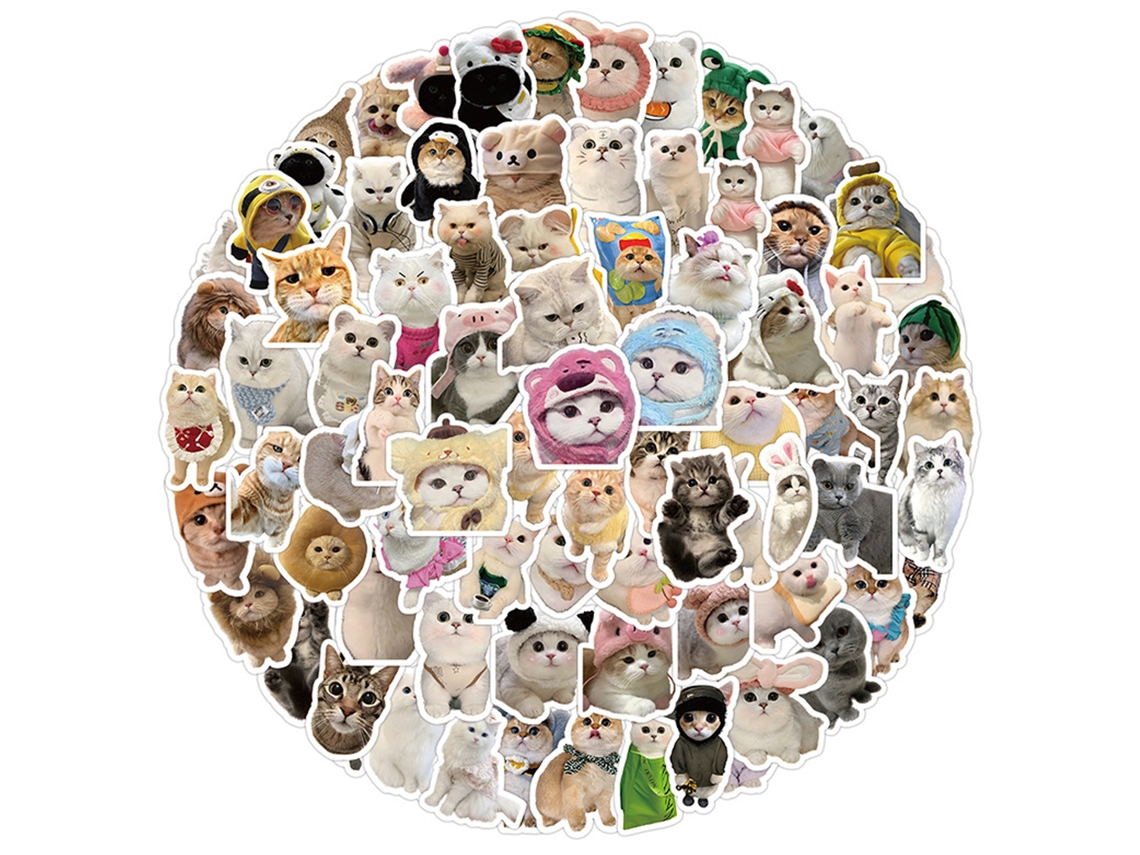100 Adesivos Gatos Cartoon