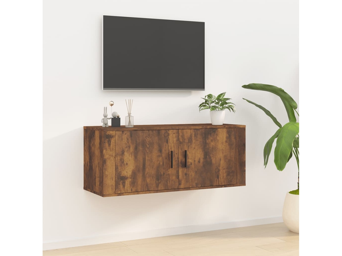 Vidaxl Móvel De Tv De Parede 100x34,5x40 Cm Carvalho Fumado