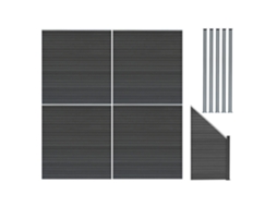 Vedao Exterior Wpc 185x772cm | Cinza | 4xpainis Reto 1x Oblquo 5 Postes C/led Solar | Painel Dupla Face | Design Monstershop