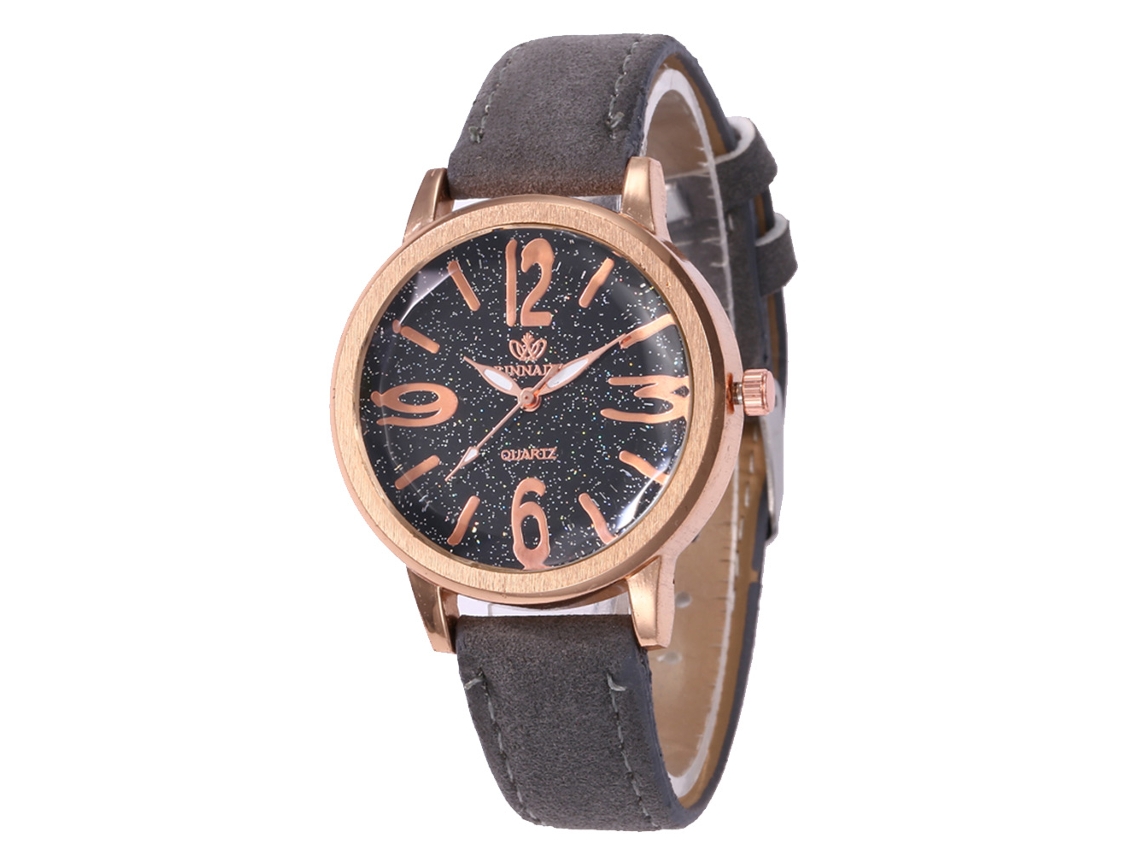 Reloj De Cuarzo Con Correa De Cuero Estilo Moderno Dial Redondo Gris
