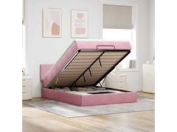 Vidaxl Estrutura De Cama Otomana Com Colchão 140x190 Cm Veludo Rosa