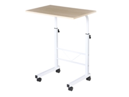 Mesa de computador para casa com altura ajustável e rodízios, 60x40x68-78cm, cor branca.