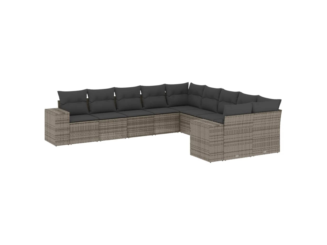 Conjunto de 10 Sofás de Jardim com Almofadões Vime Pe Cinzento MAISON EXCLUSIVE