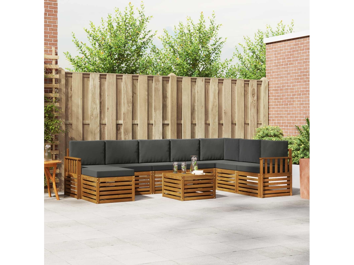 Vidaxl Conjunto De Sofás Para Exterior 9 Unid. Natural E Antracite
