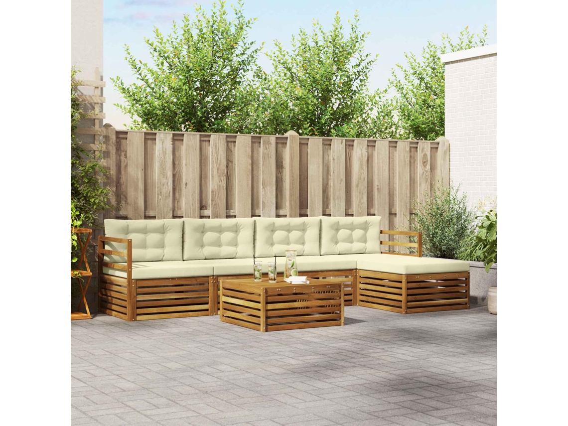 Vidaxl Conjunto De Sofás Para Exterior 6 Unid. Natural E Creme