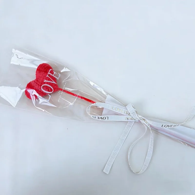 (vermelho) Galhos De Flores Artificiais, Flores Tricotadas, Flores Artificiais Em Forma De Coração Feitas À Mão Em Crochê, Buquê De Lã