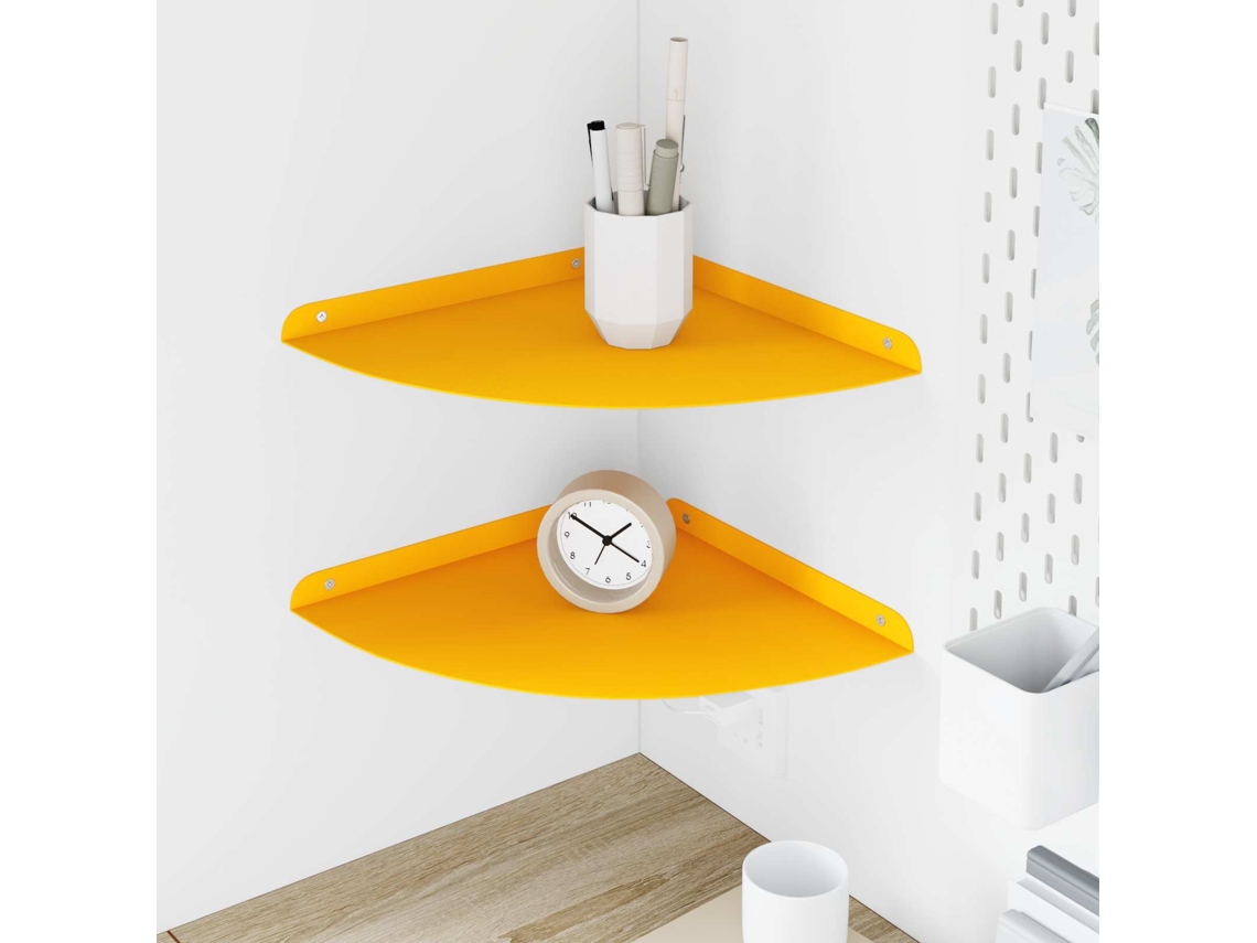 Vidaxl Prateleira Flutuante De Canto 2 Unid. Amarelo Mostarda