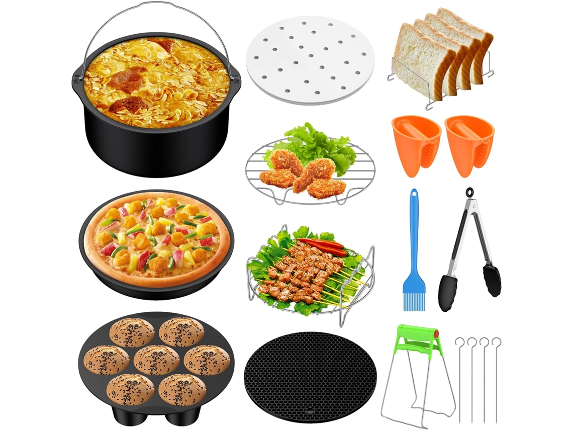 Conjunto De 17 Peças De Acessórios Para Fritadeira Elétrica Power Round De 7 Polegadas(5,5 L) Compatível Com De 3,2 L A 8,1 L
