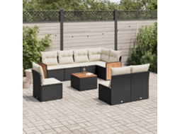 Vidaxl 9 Pcs Conjunto De Sofás P/ Jardim C/ Almofadões Vime Pe Preto