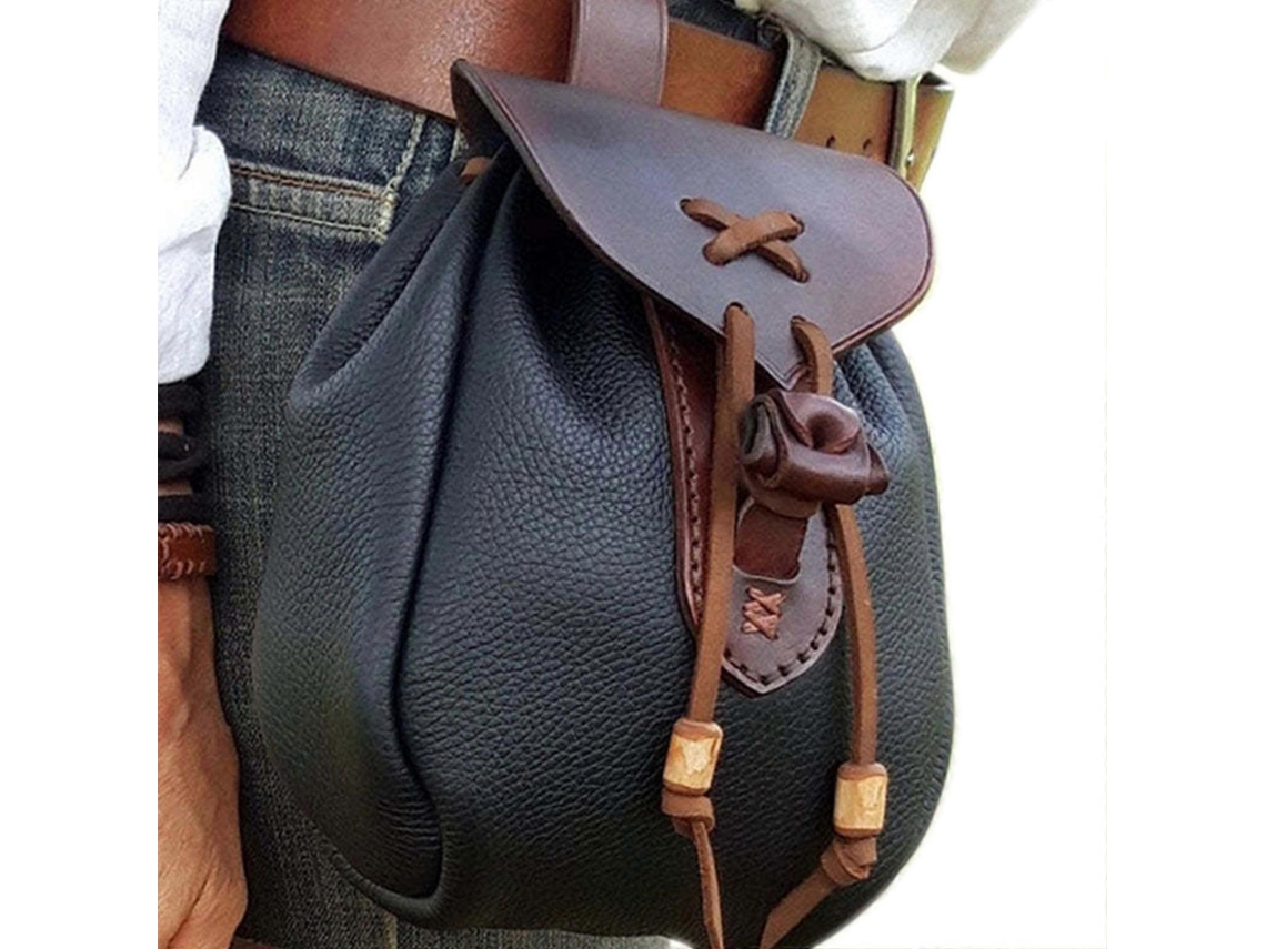 Bolsa De Cintura Retrô Com Cordão Para Mulheres, Elegante E Versátil, Estilo Steampunk, Para Homens, Preta, Tamanho Único.