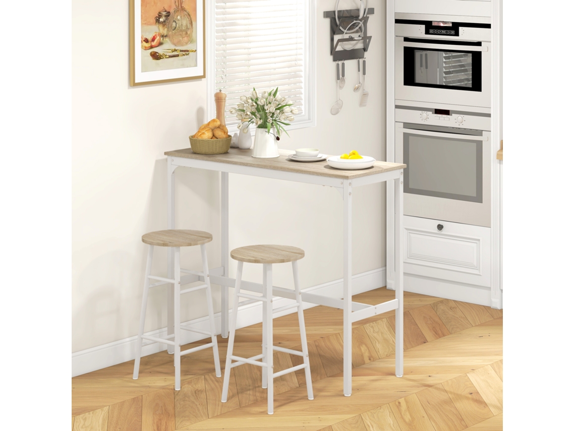 Mesa Alta De Cozinha Com Bancos Estrutura Em Aço Estilo Industrial Mesa Alta Para Sala De Jantar Natural E Branca