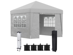Gazebo Dobrável De 3x3 M Com Altura Ajustável E Janelas. Fabricado Em Aço E Tecido Oxford Cinza Claro.