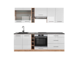 Cozinha Fame-Line, 235 cm, PT Antracite, Branco brilhante/Carvalho dourado VICCO