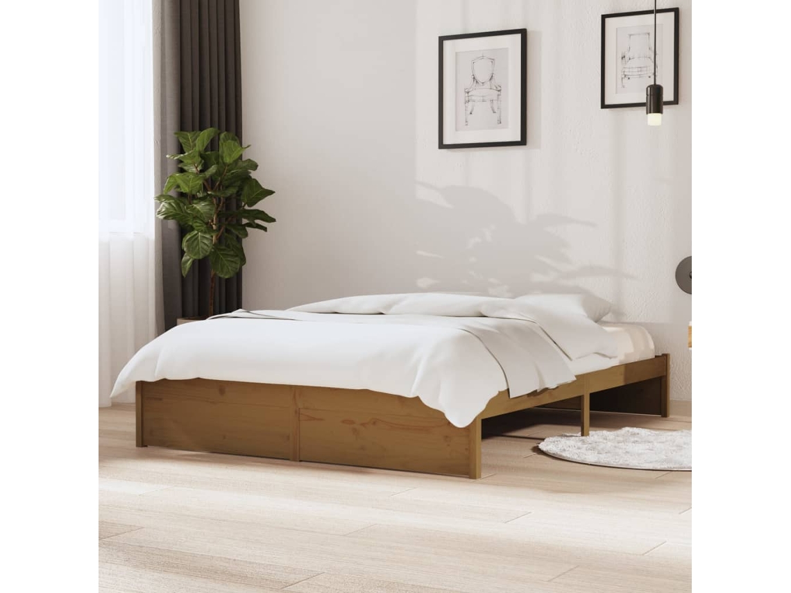 Estrutura De Cama 140x190 Cm Madeira Maciça Castanho-mel