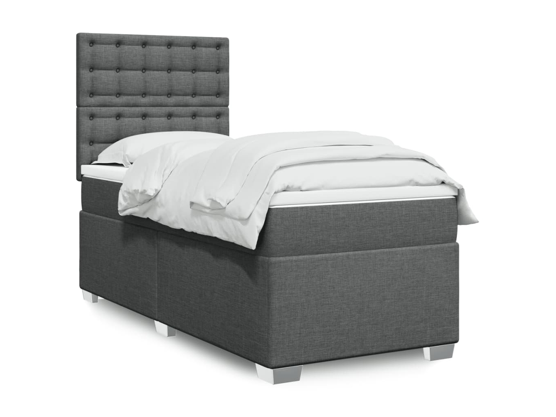 Cama com molas/colchão 90x190 cm tecido cinza-escuro