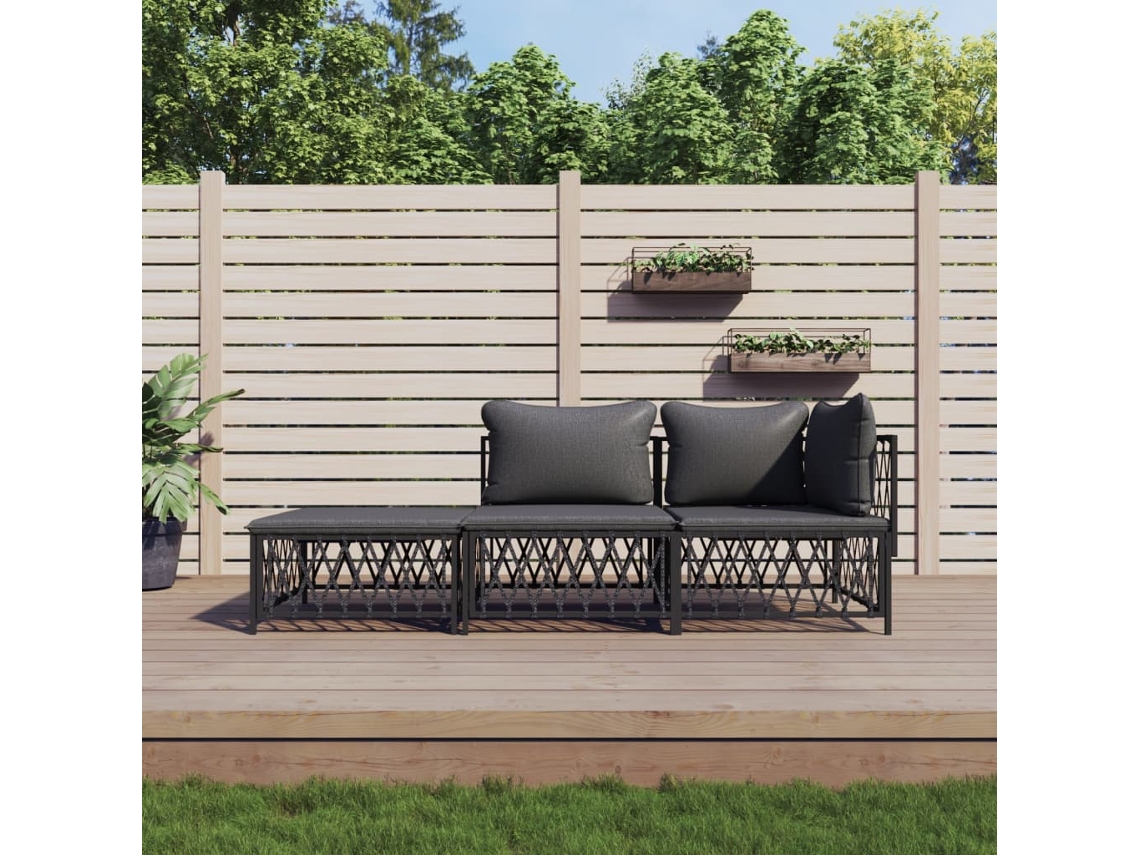 3 Pcs Conjunto Lounge De Jardim Com Almofadões Aço Antracite Dkd Home Decor
