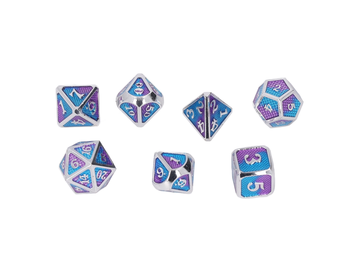 Primerox 7pcs Dados de Metal Poliédricos com Números Brancos para Jogos de Mesa
