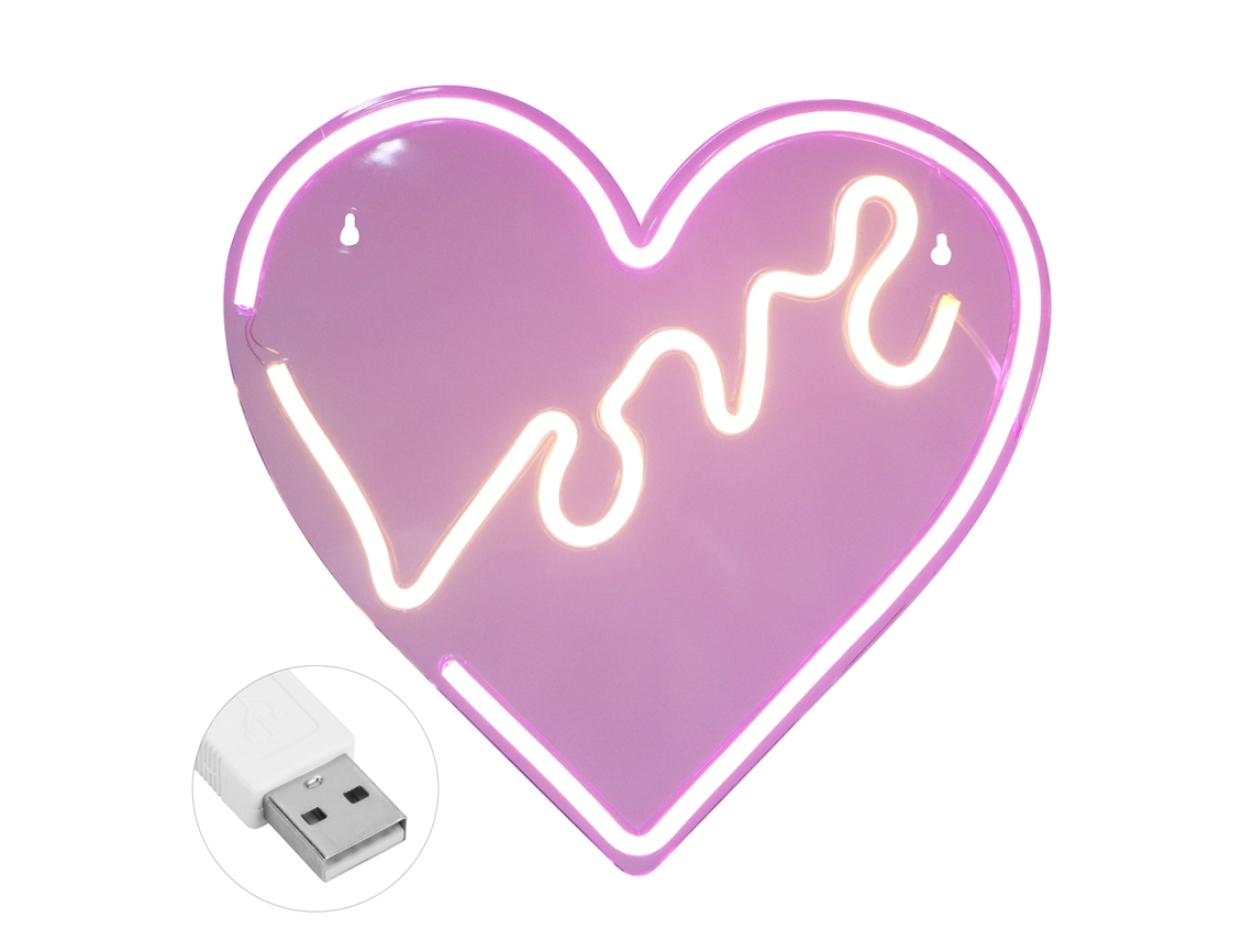 Luminária Led Neon Usb em Formato de Coração Tridimensional para Decoração de Quarto CHABERLU