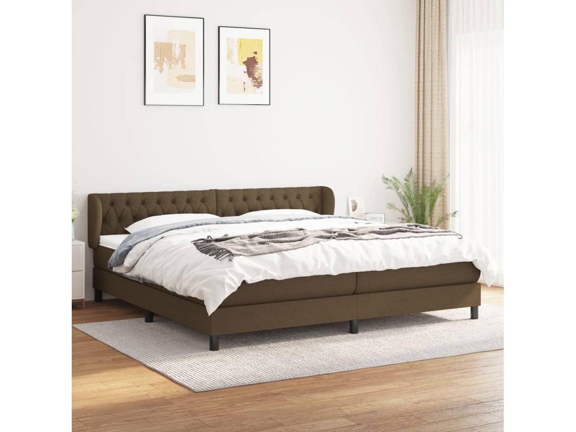 Vidaxl Cama Com Molas/colchão 200x200 Cm Tecido Castanho-escuro