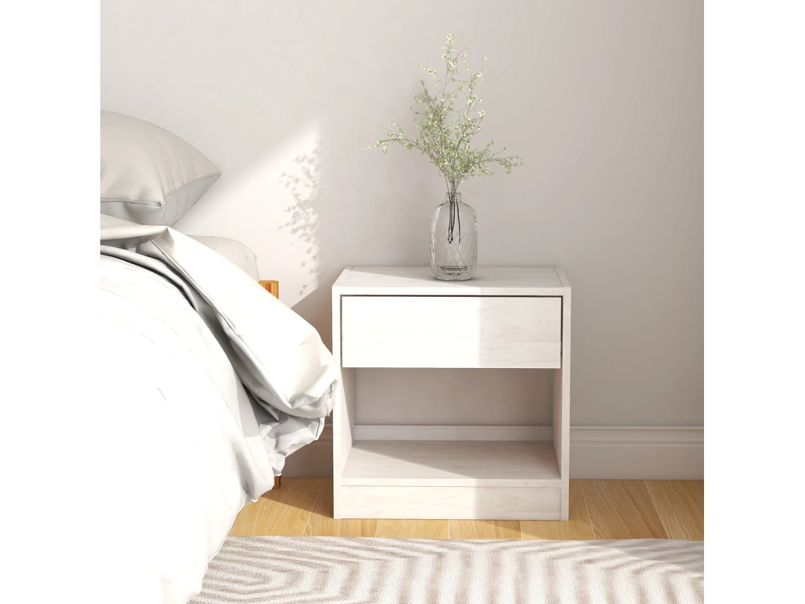 Vidaxl Mesa De Cabeceira 40x31x40 Cm Pinho Maciço Branco