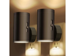 Conjunto de 2 Luzes Noturnas Led com Plugue, Sensor Crepuscular, Intensidade Ajustável de 5 a 300 Lúmens, Branco Quente 2700k BRILVIBERA