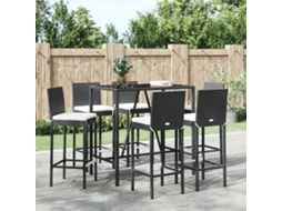 Vidaxl 7 Pcs Conjunto De Bar Para Jardim C/ Almofadões Vime Pe Preto