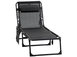 Chaise Longue Preta 185x58x30cm, 5 Posições, Bolso.-okc