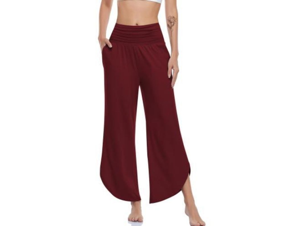 2026 pantalones de Yoga de Pierna Ancha para Mujer de Cintura Alta Confortables Con Bolsillos S Rojo