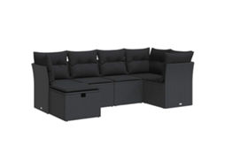 Conjunto de 6 Sofás de Jardim com Almofadões Vime Pe Preto MAISON EXCLUSIVE (N/A)