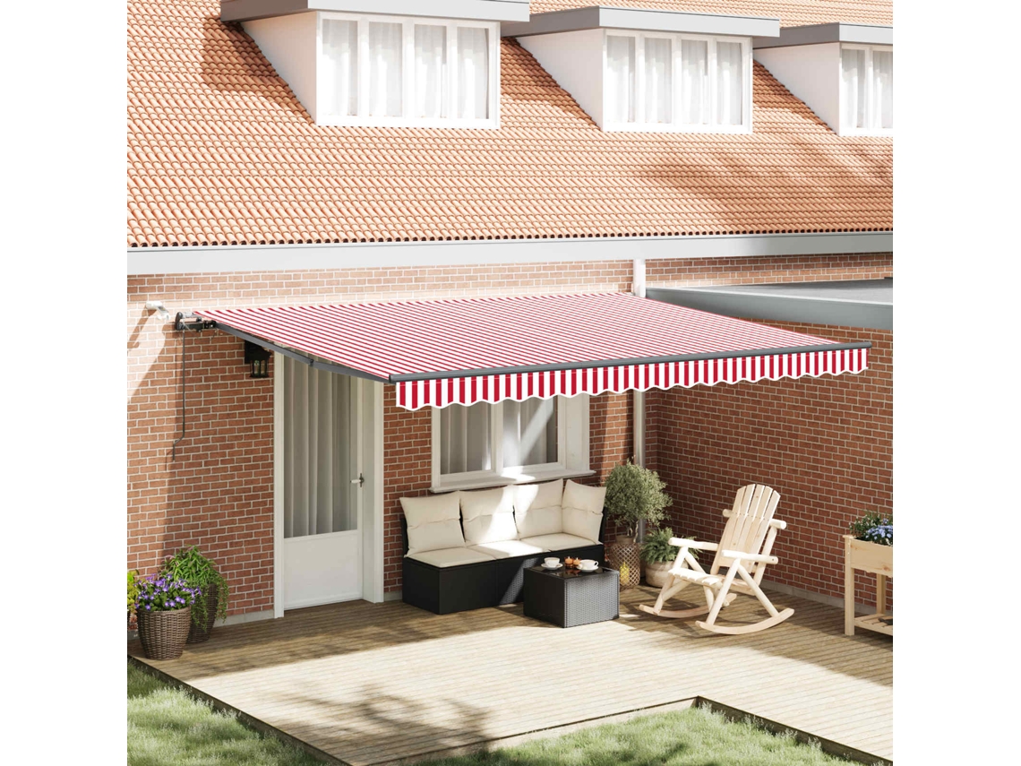 Vidaxl Toldo Retrátil Vermelho E Branco 450 × 350 Cm Poliéster