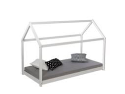 Cama Infantil Em Formato De Casinha Feita De Madeira Branca Com Estrado De Ripas 80x160 Cm Lit06198