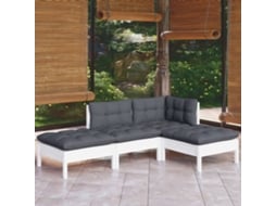 Conjunto Lounge Jardim 4 Peças C/ Almofadões Pinus Maciço Dkd Home Decor