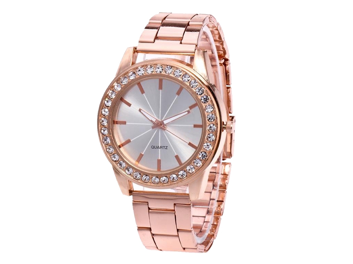 Relógio de Pulso de Quartzo com Pulseira de Aço Design Minimalista Elegante Rose Gold