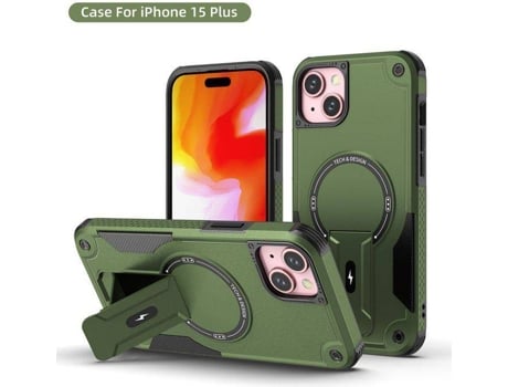 Capa Magsafe Iphone 15 Plus Com Suporte, Carregamento Sem Fio, Proteção Antichoque, Dupla Camada Pctpu E Cantos Reforçados