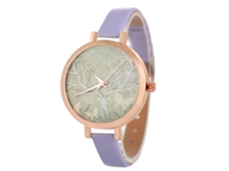 Relógio de Pulso Feminino Coreano Fashion com Pulseira de Couro Roxo Analógico de Quartzo