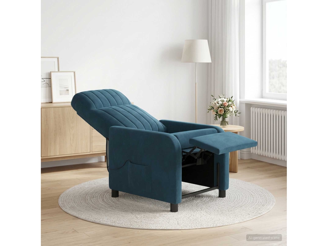 Vidaxl Recliner De Massagem Azul Veludo (v)